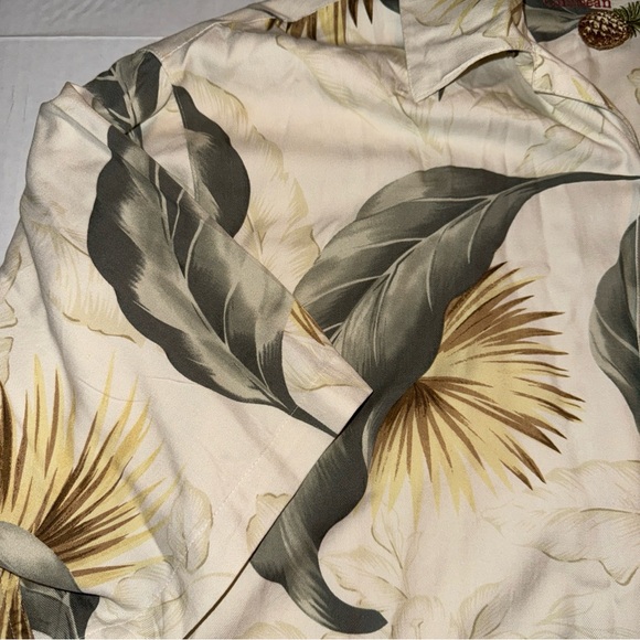 Mens Caribbean Beige Palm Leaves Silk/Cotton Hawaiian Shirt Wooden Button 2XL - Picture 3 of 9
